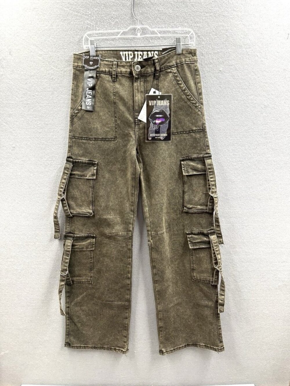 VIP Jeans Cargo Pants Sz 11/30 Black Wash Streetwear Y2K Utility Stretch Urban